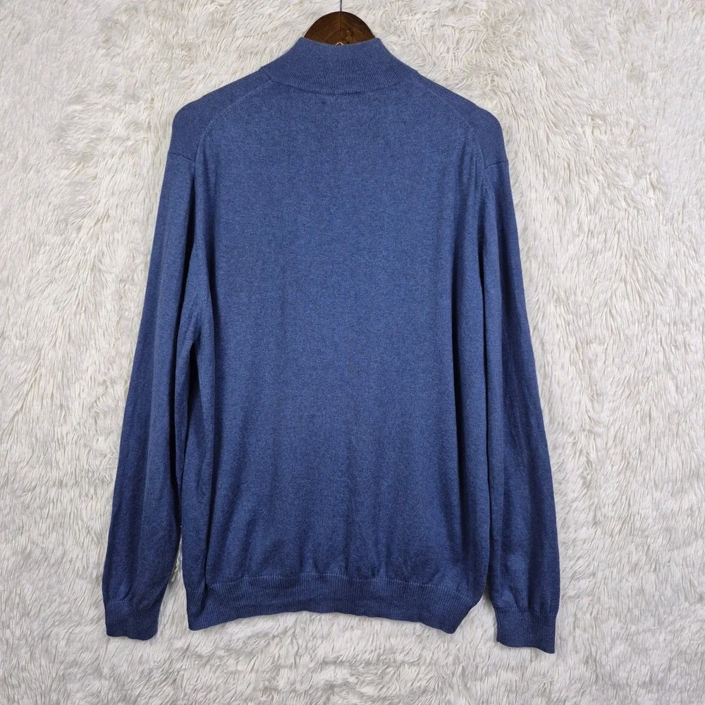 Charles Tyrwhitt Blue Cotton Cashmere Quarter Zip‎ Sweater Mens XL Preppy